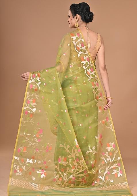 Green Heavy Jamdani Silk Orzanga Saree
