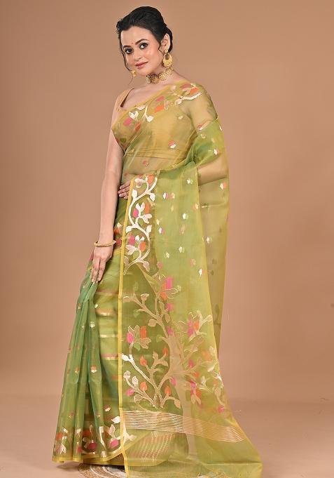 Green Heavy Jamdani Silk Orzanga Saree