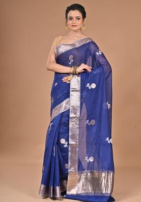 Navy Blue Heavy Chanderi Silk Saree