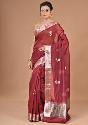 Maroon Heavy Chanderi Silk Saree