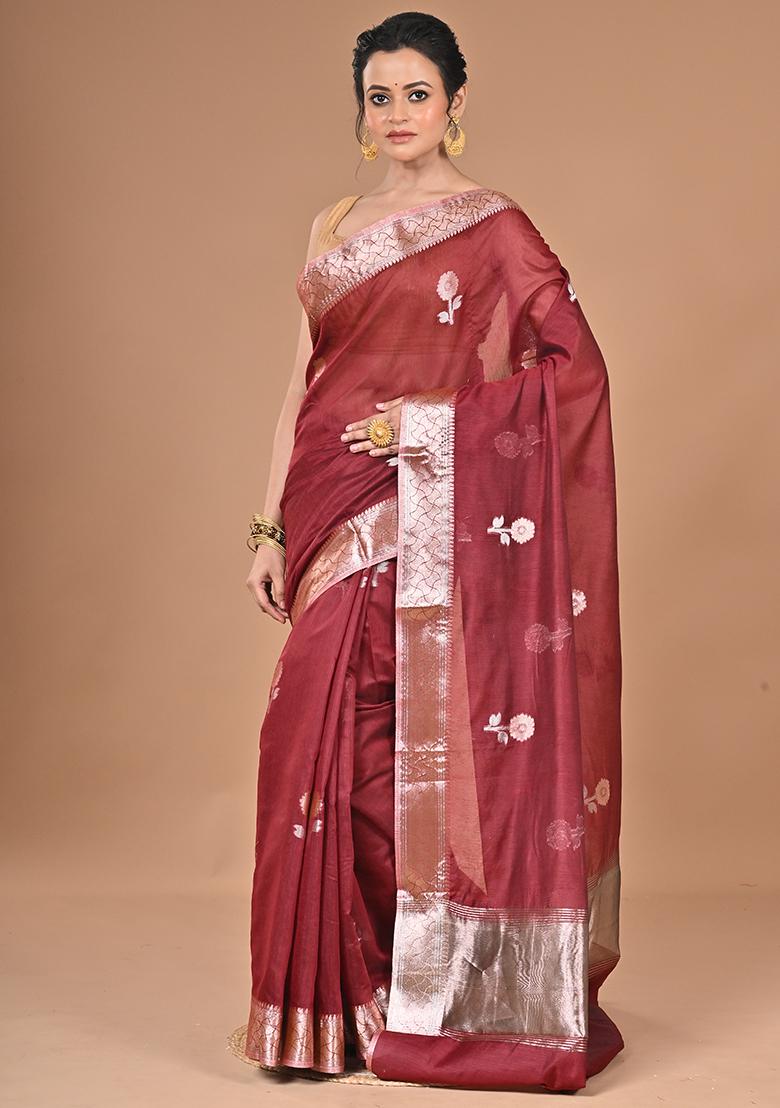 Maroon Heavy Chanderi Silk Saree