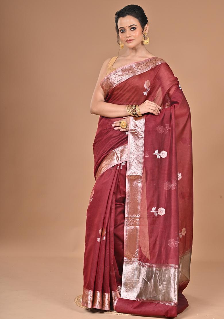 Maroon Heavy Chanderi Silk Saree
