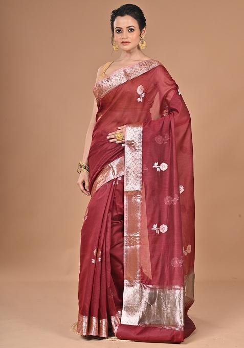 Maroon Heavy Chanderi Silk Saree