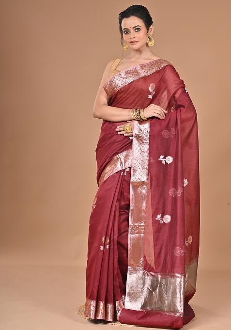 Maroon Heavy Chanderi Silk Saree