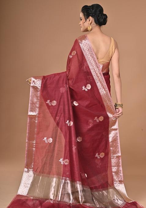 Maroon Heavy Chanderi Silk Saree