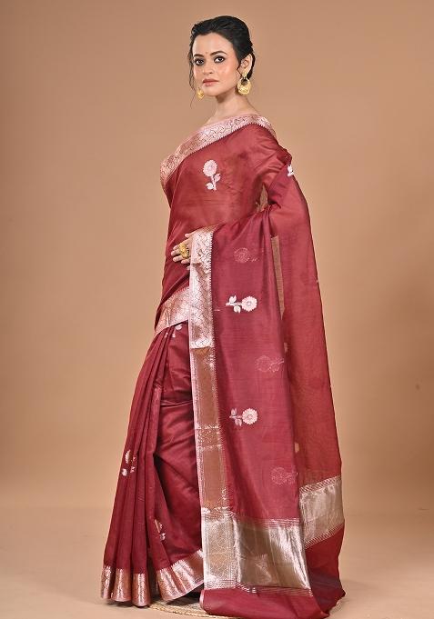 Maroon Heavy Chanderi Silk Saree