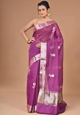 Purple Heavy Chanderi Silk Saree