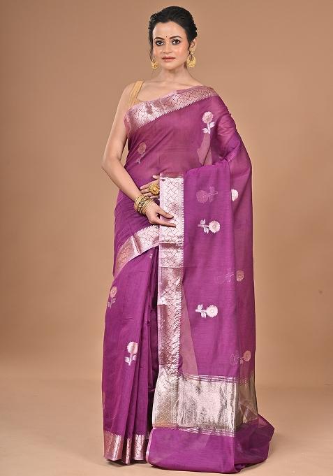 Purple Heavy Chanderi Silk Saree