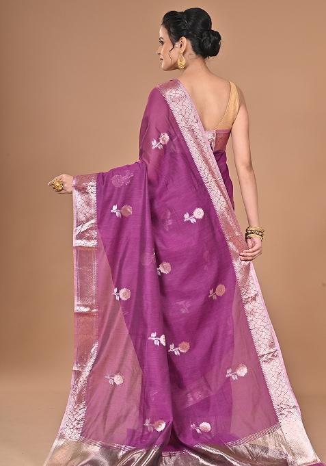 Purple Heavy Chanderi Silk Saree