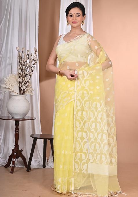 Light Yellow Heavy Jamdani Saree