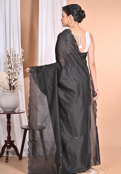 Black Pure Chandari Mirror Work Saree