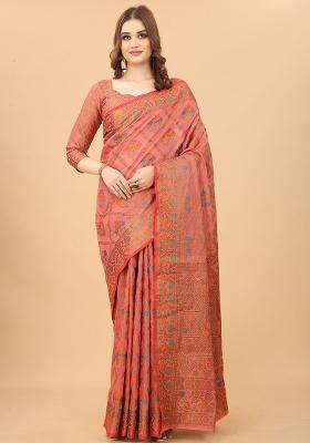Pink Solid Poly Cotton Saree Set