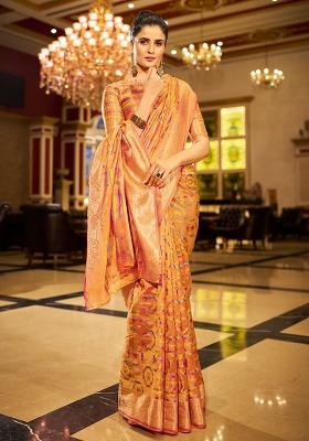 Yellow Solid Organza Saree Set