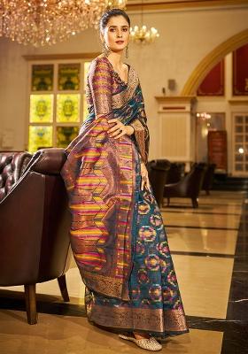 Grey Solid Organza Saree Set