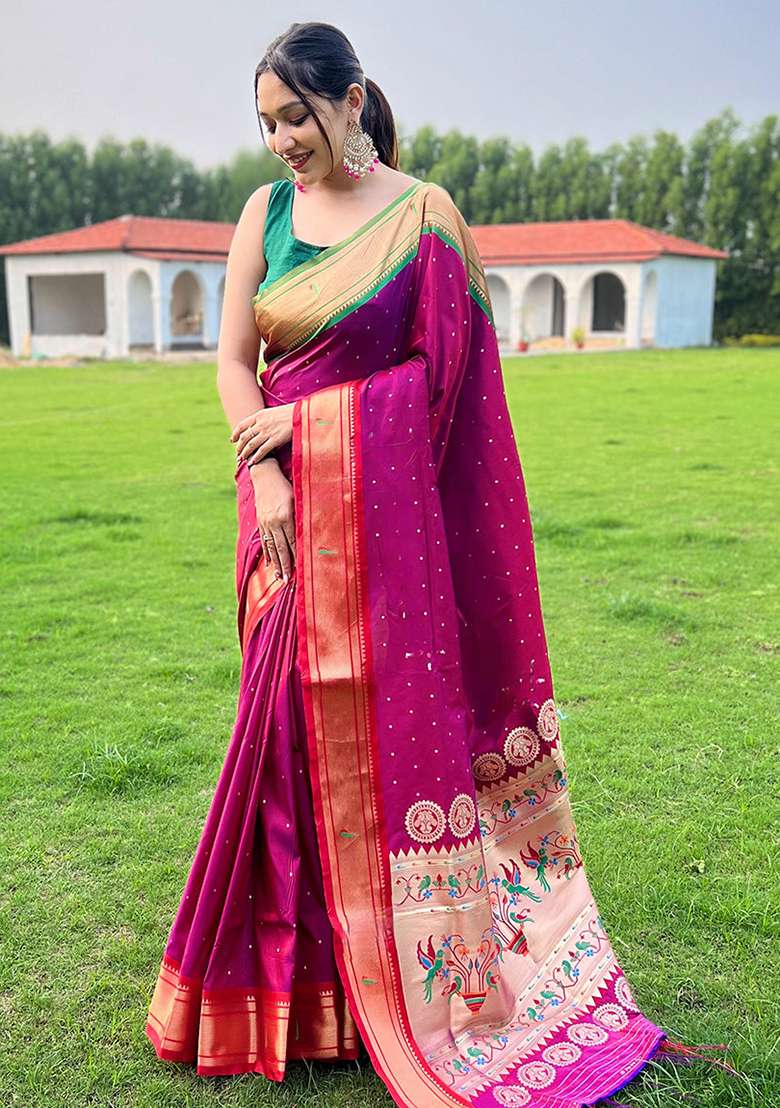 Multi Solid Silk Saree Set for Diwali and Festive Wear - Indya