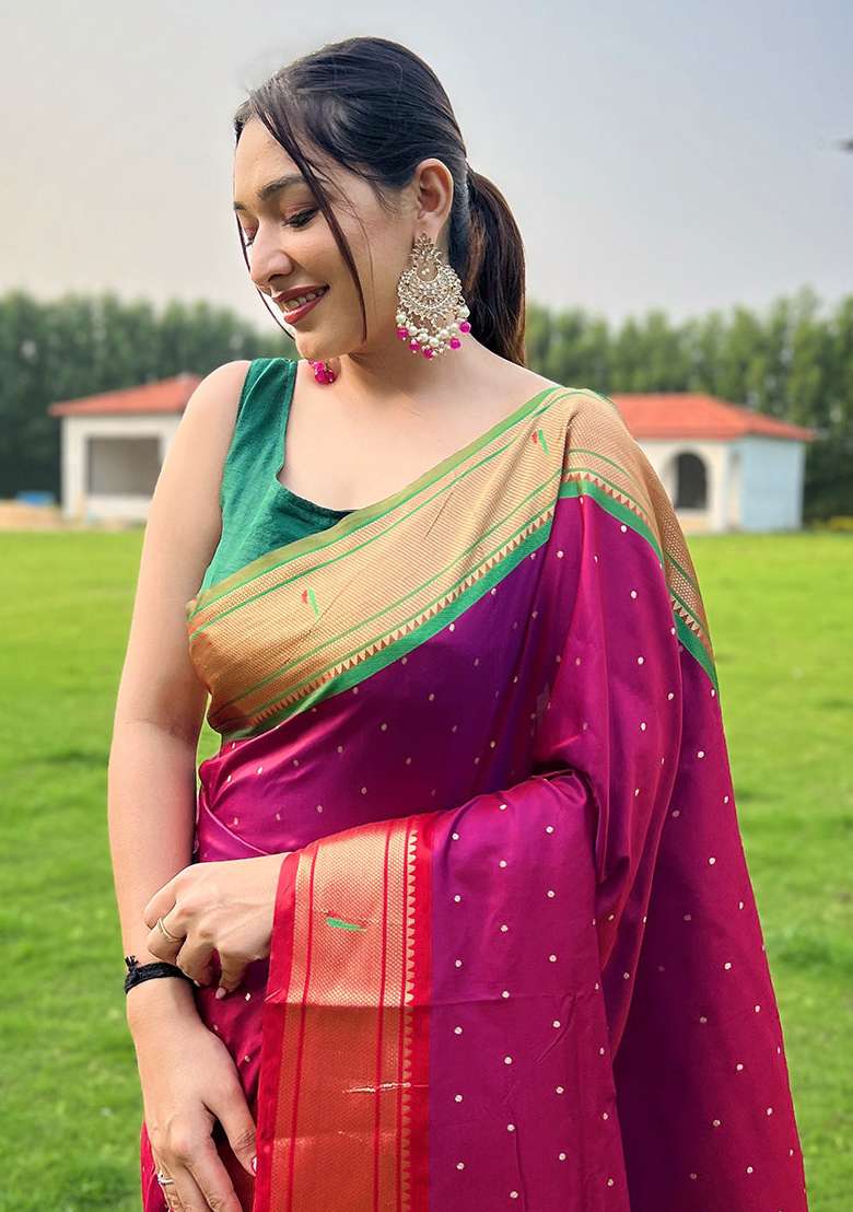 Multi Solid Silk Saree Set for Diwali and Festive Wear - Indya