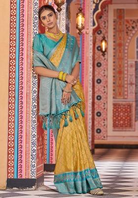 Orange Solid Silk Saree Set