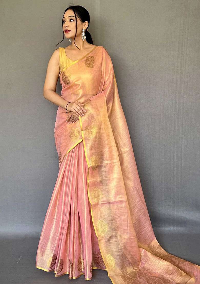 Pink Solid Silk Blend Saree Set for Diwali and Festive Wear - Indya