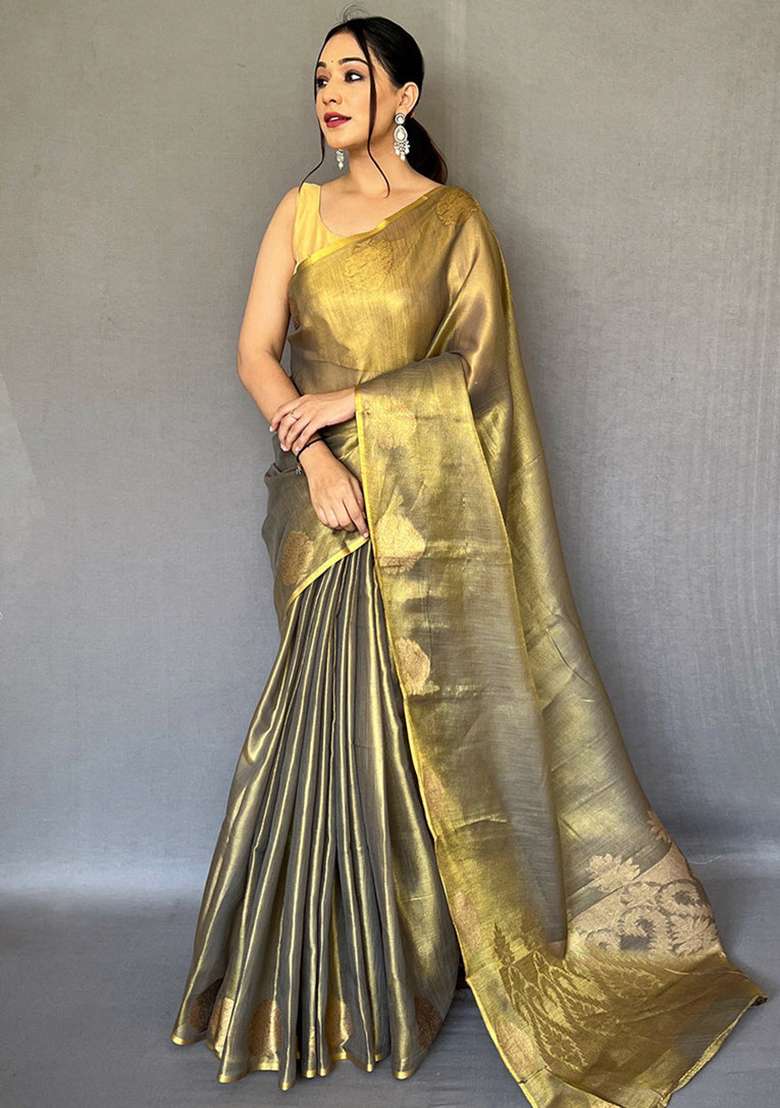 Black Solid Silk Blend Saree Set for Diwali | Wedding & Festive Wear - Indya