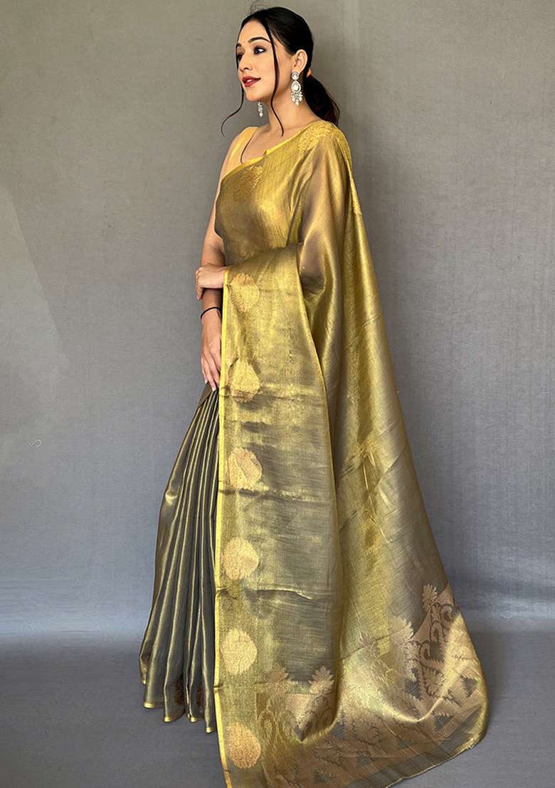 Black Solid Silk Blend Saree Set for Diwali | Wedding & Festive Wear - Indya