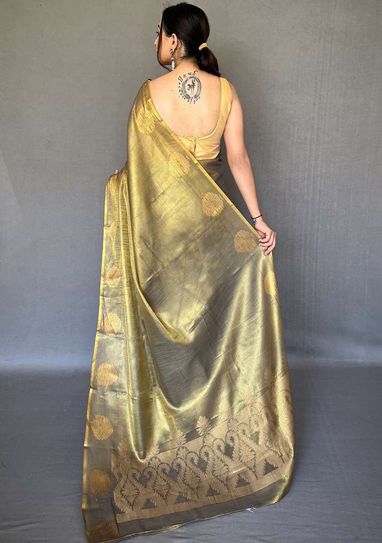 Black Solid Silk Blend Saree Set for Diwali | Wedding & Festive Wear - Indya
