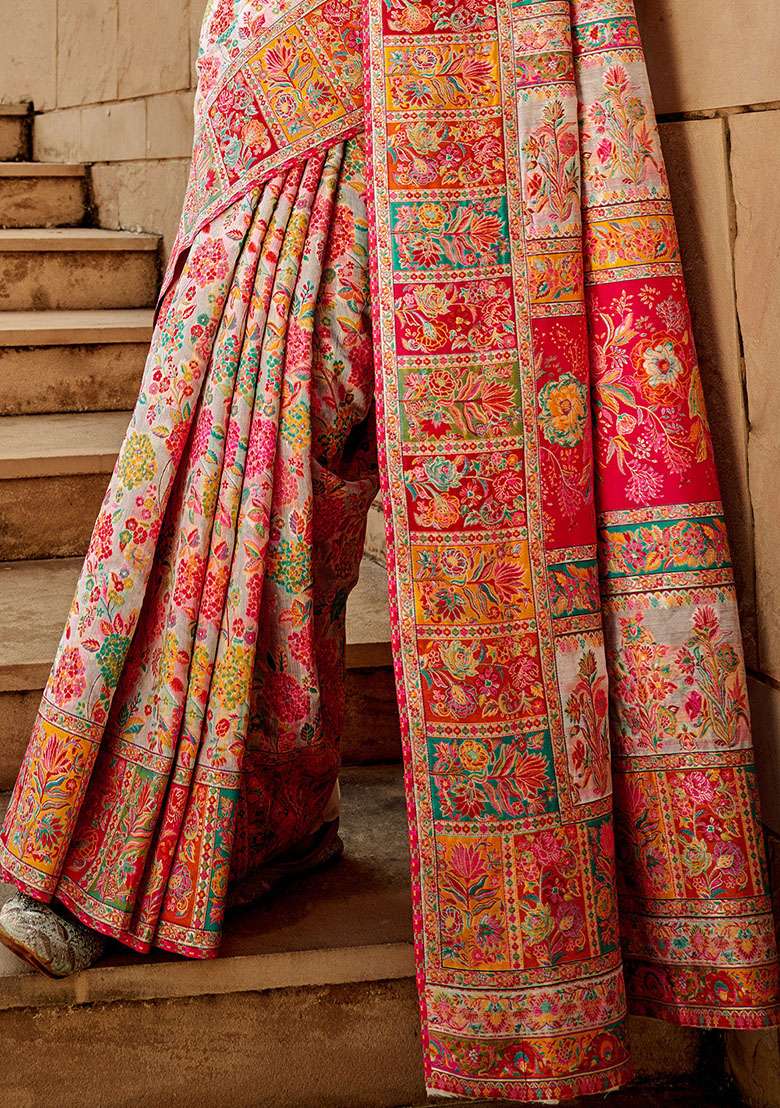 White Solid Cotton Silk Blend Saree Set for Diwali and Festive Wear - Indya