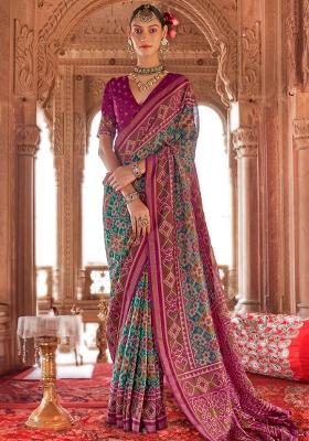 Teal Blue Printed Georgette Saree Set