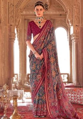 Blue Printed Georgette Saree Set