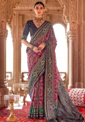Rani Pink Printed Georgette Saree Set