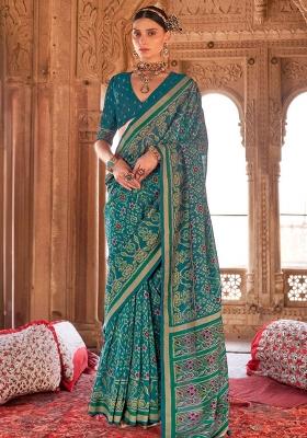 Teal Blue Printed Georgette Saree Set
