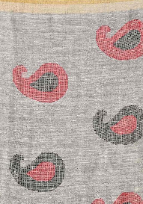 Light Grey Printed Linen Saree Set