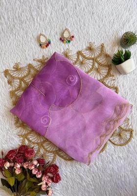 Lavendar Embroidered Organza Saree Set