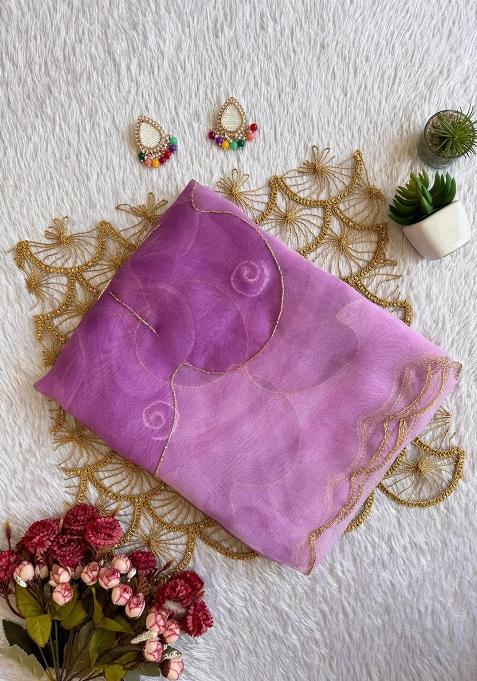 Lavendar Embroidered Organza Saree Set