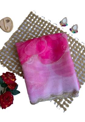 Pink Embroidered Organza Saree Set