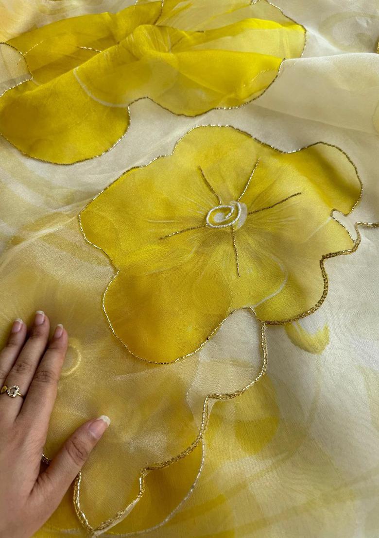 Yellow Embroidered Organza Saree Set