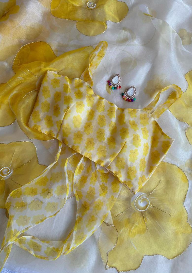 Yellow Embroidered Organza Saree Set