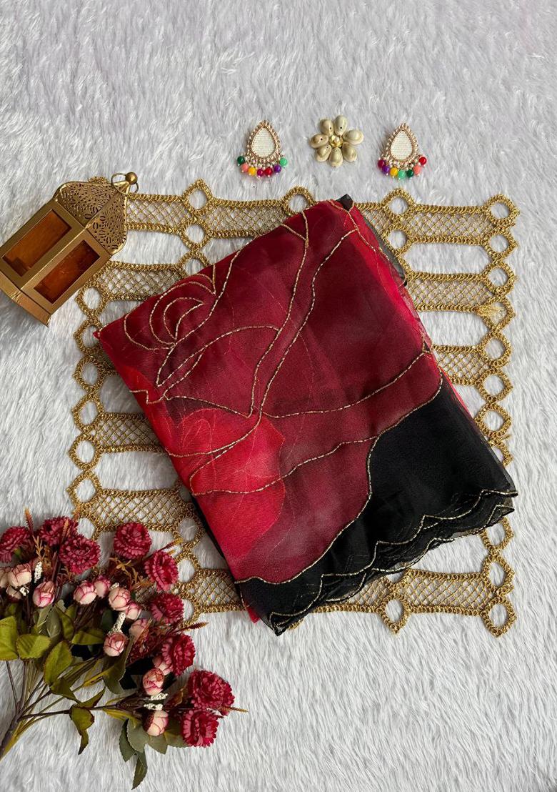 Yellow Embroidered Organza Saree Set