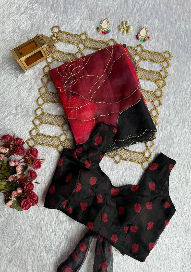 Yellow Embroidered Organza Saree Set