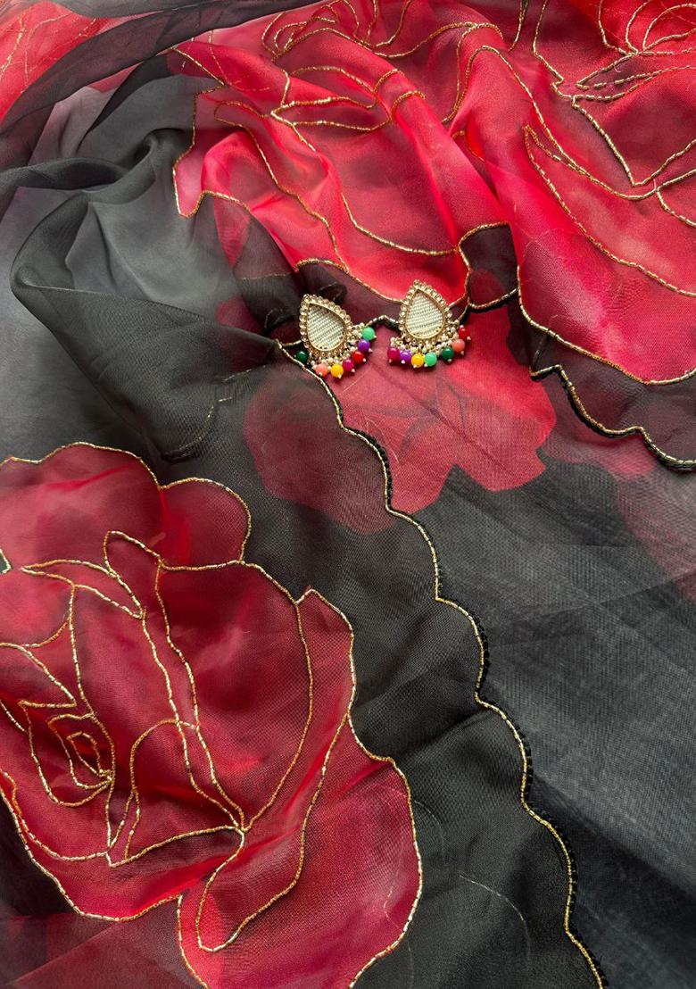 Yellow Embroidered Organza Saree Set