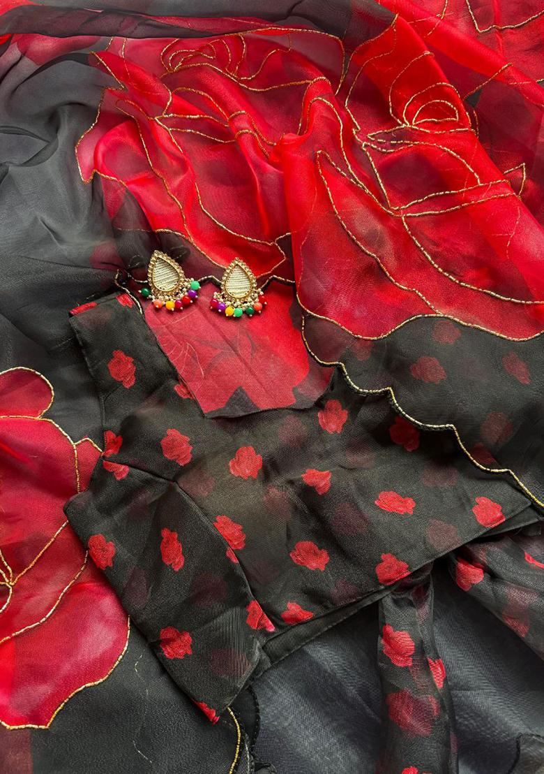 Yellow Embroidered Organza Saree Set