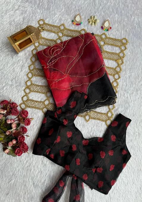 Yellow Embroidered Organza Saree Set