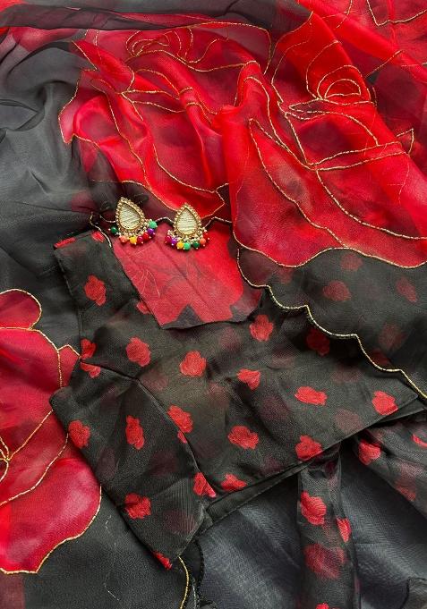 Yellow Embroidered Organza Saree Set