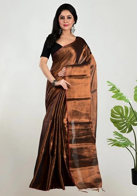 Copper Embroidered Tissue Saree Set