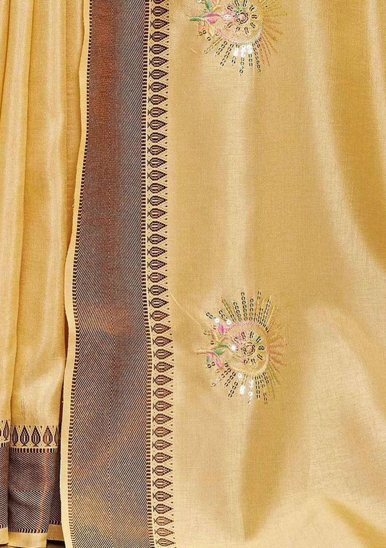 Yellow Embroidered Cotton Saree Set - Indya