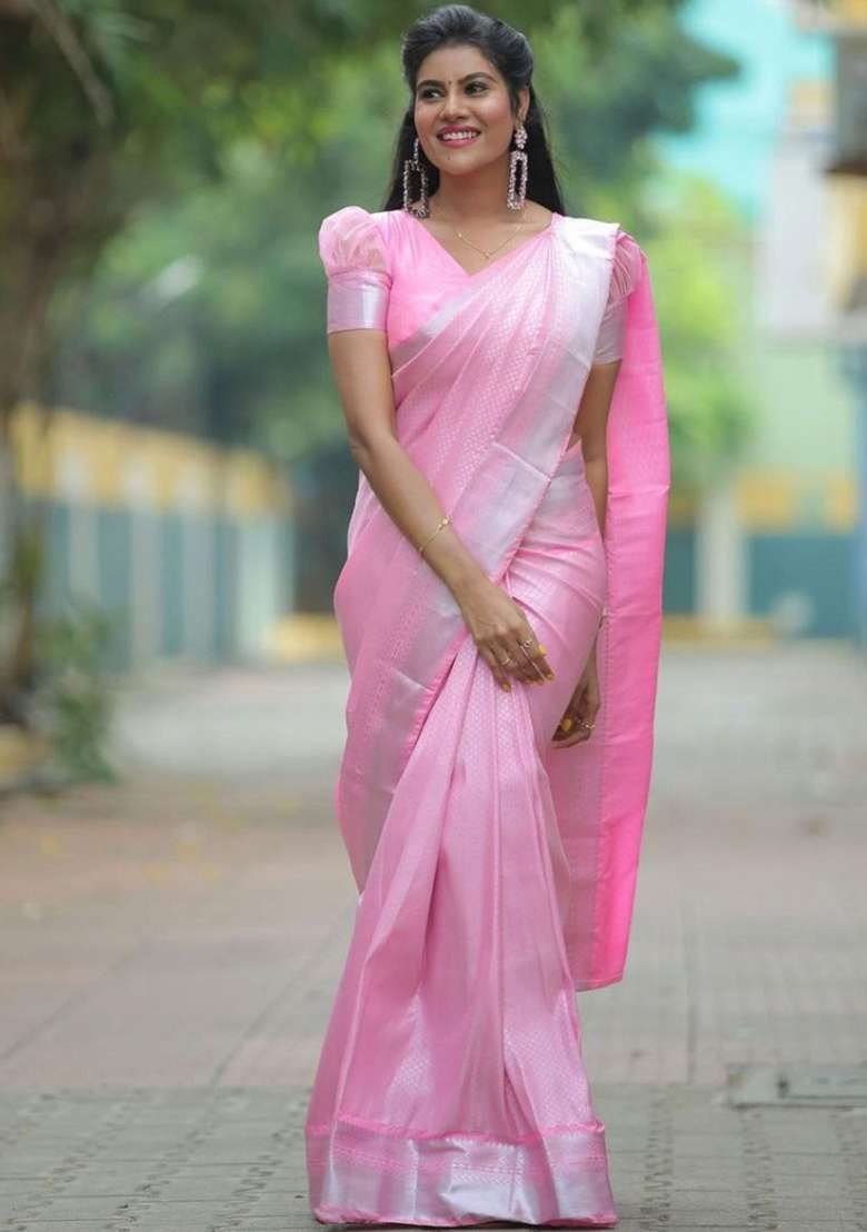 Pink Embroidered Silk Blend Saree Set for Diwali and Festive Wear - Indya