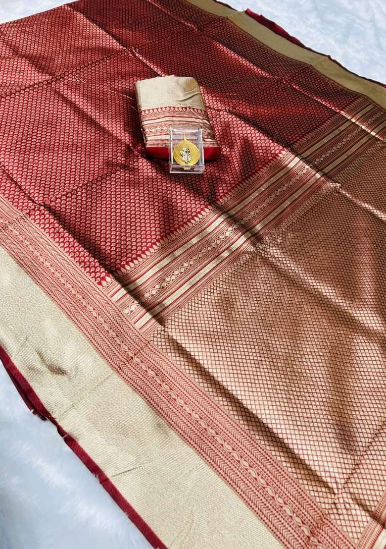 Maroon Silk Blend Saree Set with Embroidered for Diwali | Wedding & Festive Wear - Indya