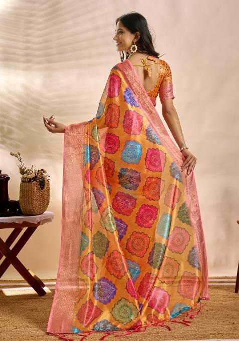 Mustard Embroidered Silk Saree Set