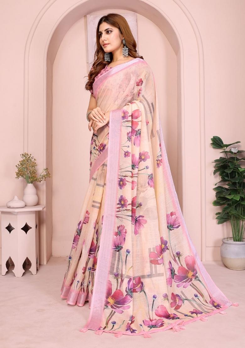 Yellow Embroidered Cotton Saree Set - Indya