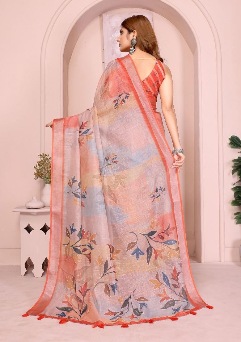 Grey Embroidered Cotton Saree Set