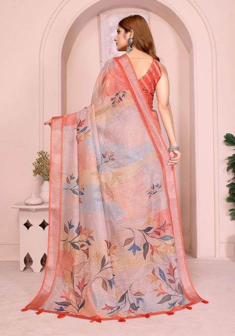 Grey Embroidered Cotton Saree Set